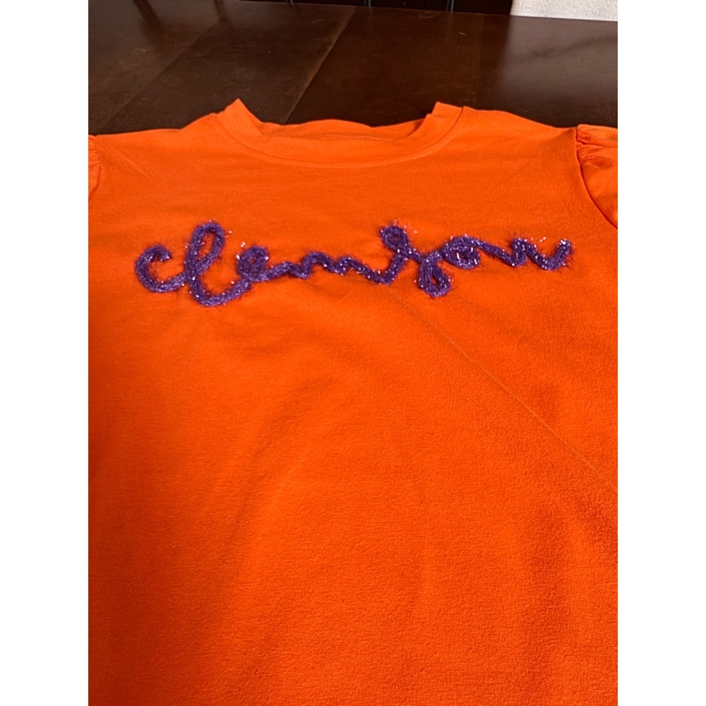 Clemson T-Shirt Women Small Orange Excellent Puff Sleeve‎ Script
